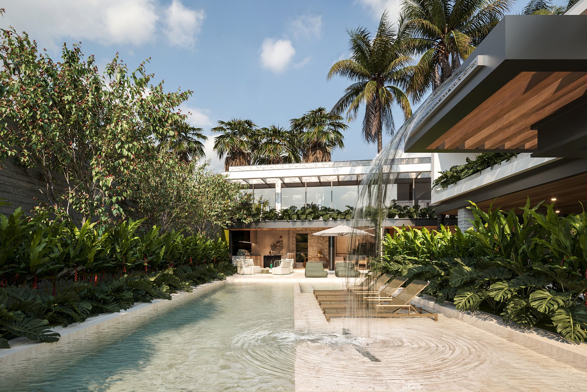 Arquitetura contemporânea integrada a piscina e paisagismo